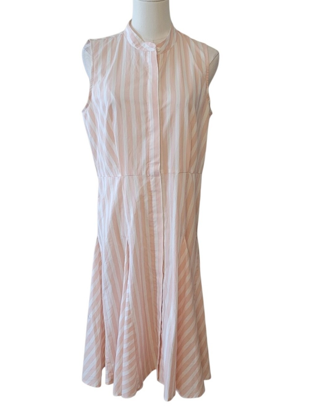Calvin Klein Pink & White Striped Cotton Sleeveless Midi Dress Size 8